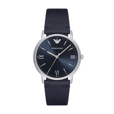 Emporio Armani Three-Hand Blue Leather 