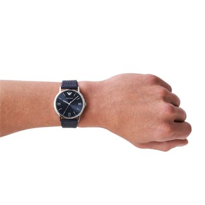 Emporio Armani Three-Hand Blue Leather Watch - AR11012 - Watch Station