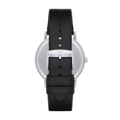 Emporio Armani Men's Three-Hand Black Leather Watch - AR11013