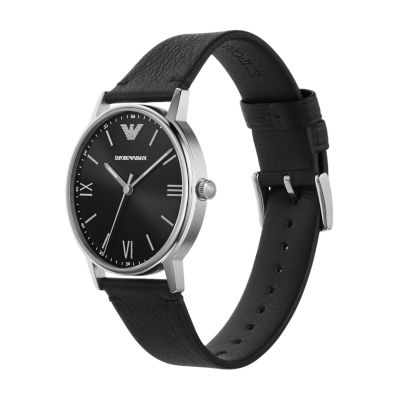 Emporio Armani Men s Three Hand Black Leather Watch AR11013