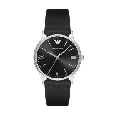 Emporio Armani Men s Three Hand Black Leather Watch