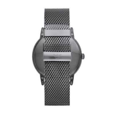 Emporio Armani Men s Three Hand Date Gunmetal Steel Mesh Watch