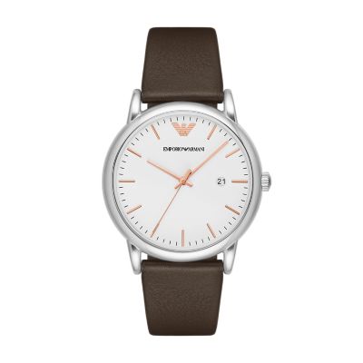 Emporio Armani Black Watch Date Watch Station - Three-Hand AR2500 Leather 