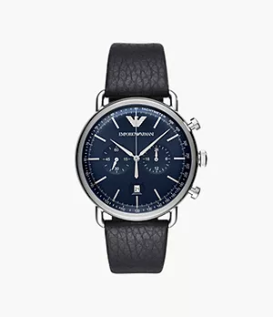 Emporio Armani Men's Chronograph Blue Leather Watch
