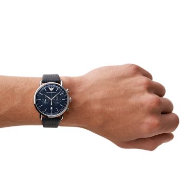 Emporio Armani Men's Chronograph Blue Leather Watch - AR11105 