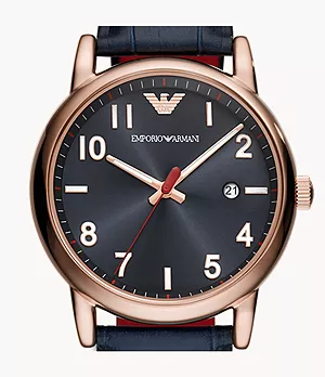 Emporio Armani Three-Hand Date Blue Leather Watch