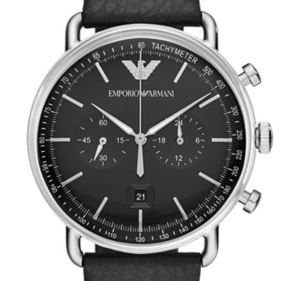 Emporio Armani Men's Chronograph Black Leather Watch