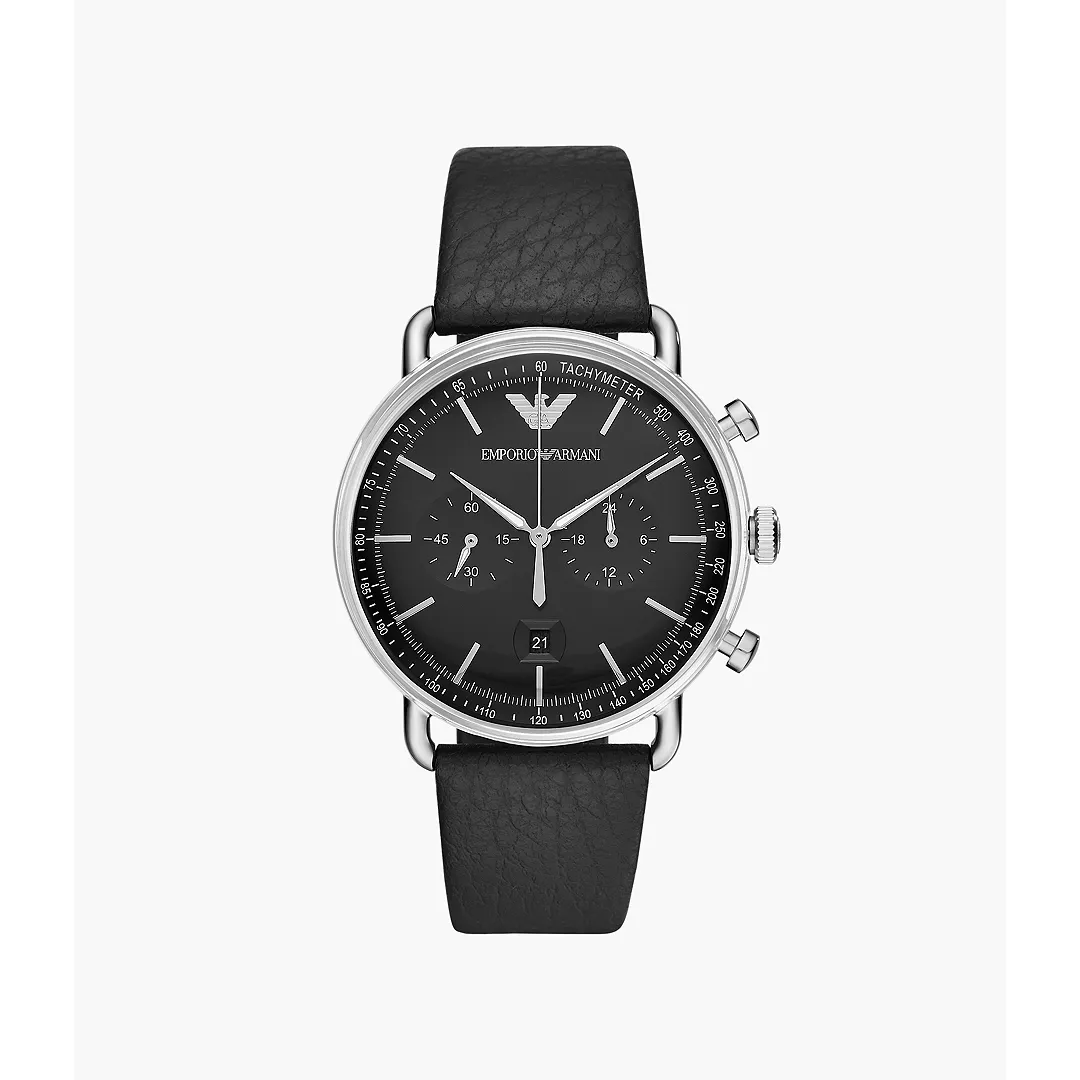 Emporio Armani Men's Chronograph Leather Watch - Black