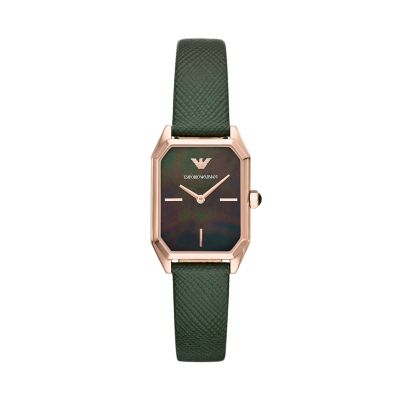 Two-Hand Green Leather Watch 