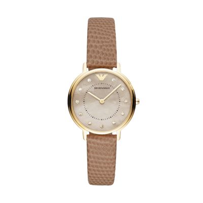 Emporio Armani Women s Two Hand Beige Leather Watch AR2510 Watch Station