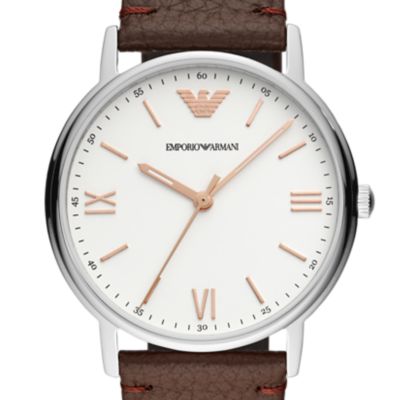 Montre à trois aiguilles en cuir brun pour hommes Emporio Armani