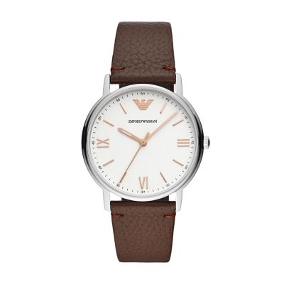 Emporio Armani Men's Three-Hand Brown Leather Watch - Brown