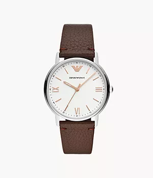 Emporio Armani Men's Three-Hand Brown Leather Watch