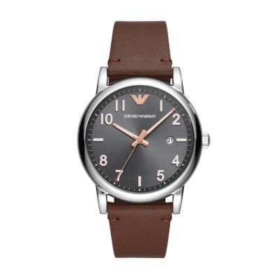 Emporio Armani Men s Three Hand Date Brown Leather Watch