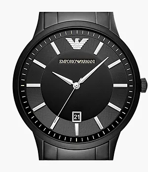 Emporio Armani Three-Hand Date Black Stainless Steel Watch