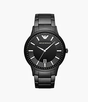 Emporio Armani Three-Hand Date Black Steel Watch