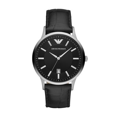 Emporio Armani Three Hand Date Black Leather Watch AR11186