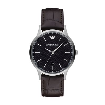 Emporio Armani Three-Hand Date Black Leather Watch - AR11186