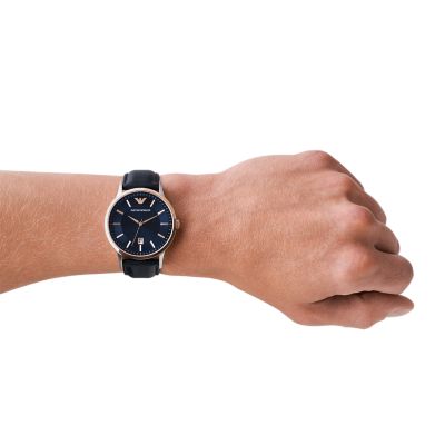 Emporio Armani Three-Hand Date Blue Leather Watch - AR11188 - Watch Station