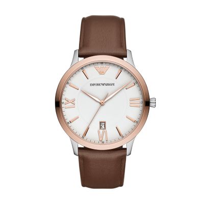 armani brown leather watch