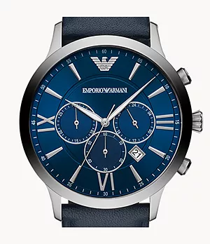 Emporio Armani Men's Chronograph Blue Leather Watch