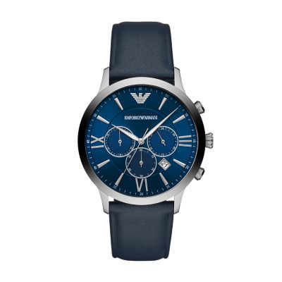 Emporio Armani Herren Uhr Chronograph Leder blau - AR11226 - Watch Station