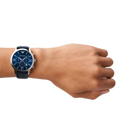 Emporio Armani Men's Chronograph Blue Leather Watch - AR11226