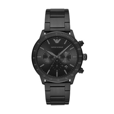 Emporio Armani Men's Chronograph Black Steel Watch - Black