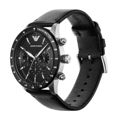 Leather - Armani Black Men\'s - Chronograph AR11243 Watch Station Emporio Watch