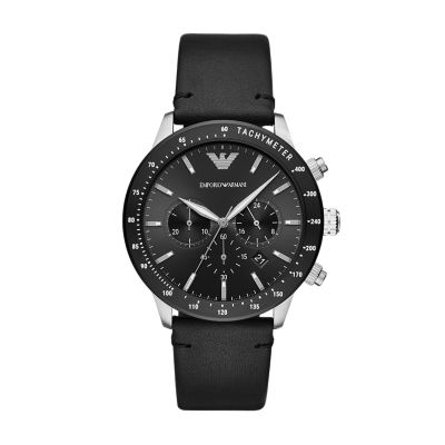 Emporio Armani Men's Chronograph Black Leather Watch - Black