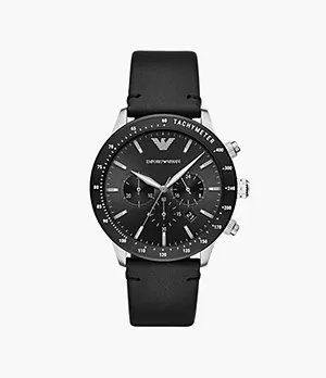 Montre chronographe Emporio Armani en cuir noir pour homme