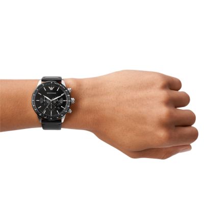 Emporio Armani Men\'s Chronograph Station Watch AR11243 Leather Watch - - Black