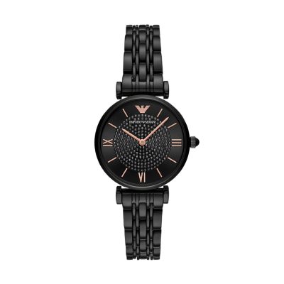 Two-Hand Black Stainless Steel Watch 