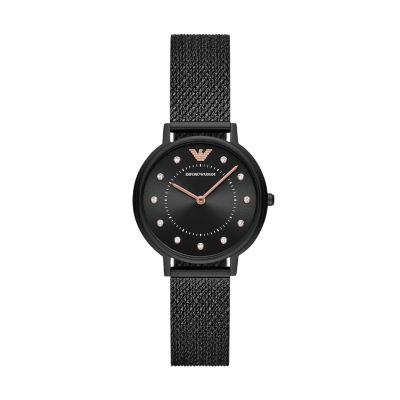 emporio armani black stainless steel watch