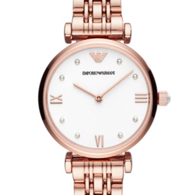 armani white and rose gold watch