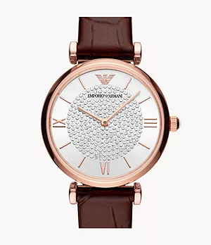 Emporio Armani Two-Hand Burgundy Leather Watch