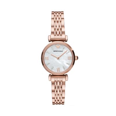 white and rose gold armani watch