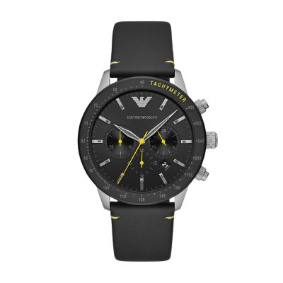 Black leather armani online watch