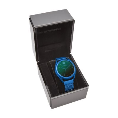 Emporio Armani Three-Hand Date Matte Blue Aluminium Watch