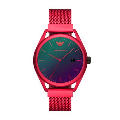 Emporio Armani Three-Hand Date Matte Red Aluminium Watch - AR11329 - Watch  Station