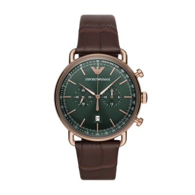 Emporio Armani Chronograph Brown Alligator-Embossed Leather Watch