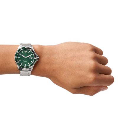 Emporio Armani Three-Hand Stainless Watch AR11338 - - Steel Station Watch