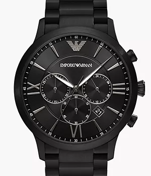 Montre chronographe en acier inoxydable noir Emporio Armani