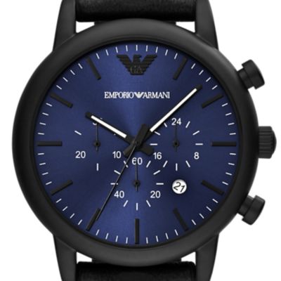 Montre chronographe en cuir noir Emporio Armani