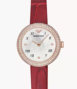 Emporio Armani Two-Hand Red Leather Watch