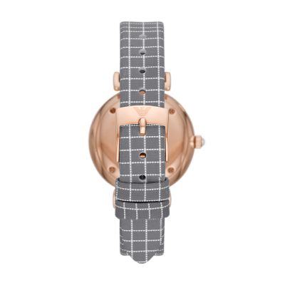 Emporio Armani Two-Hand Grey Grid-Pattern Printed Fabric Watch