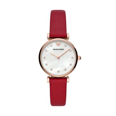 Emporio Armani Two-Hand Red Leather Watch - AR11388 - Watch Station