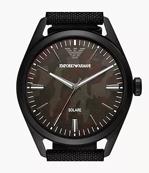 Emporio Armani Uhr 3-Zeiger-Werk Stoff schwarz