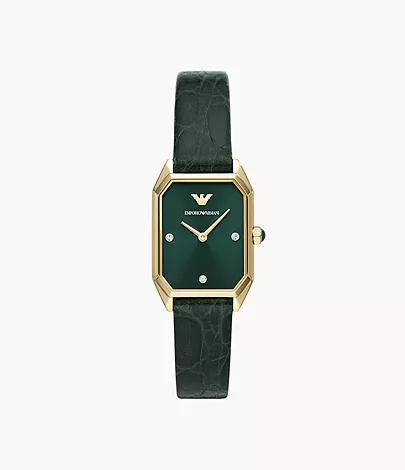 Emporio Armani Two-Hand Green Leather Watch