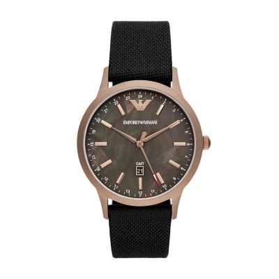 Emporio Armani Dual Time Black Fabric Watch - AR11414 - Watch Station